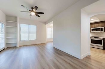 Exposed shelving in select homes